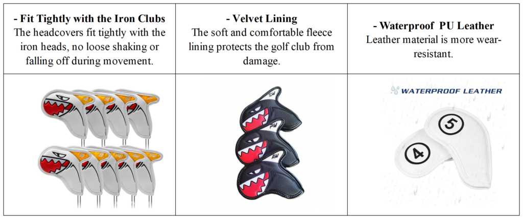 Full Custom PU Leather Golf Iron Headcover details