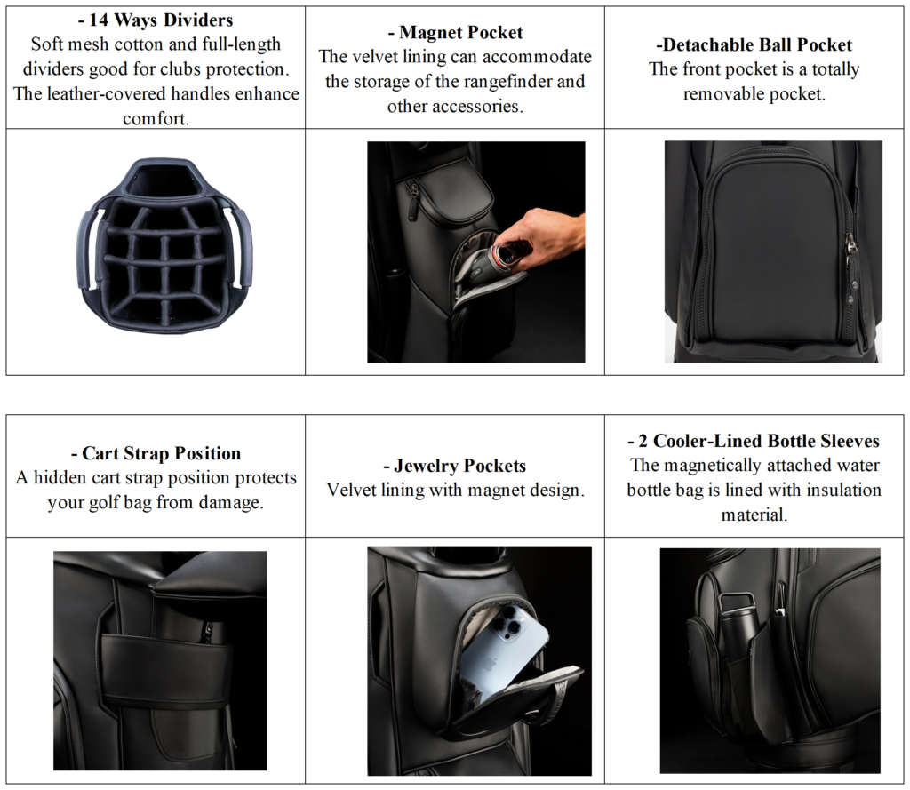 Personalized Black Leather Golf Cart Bags details