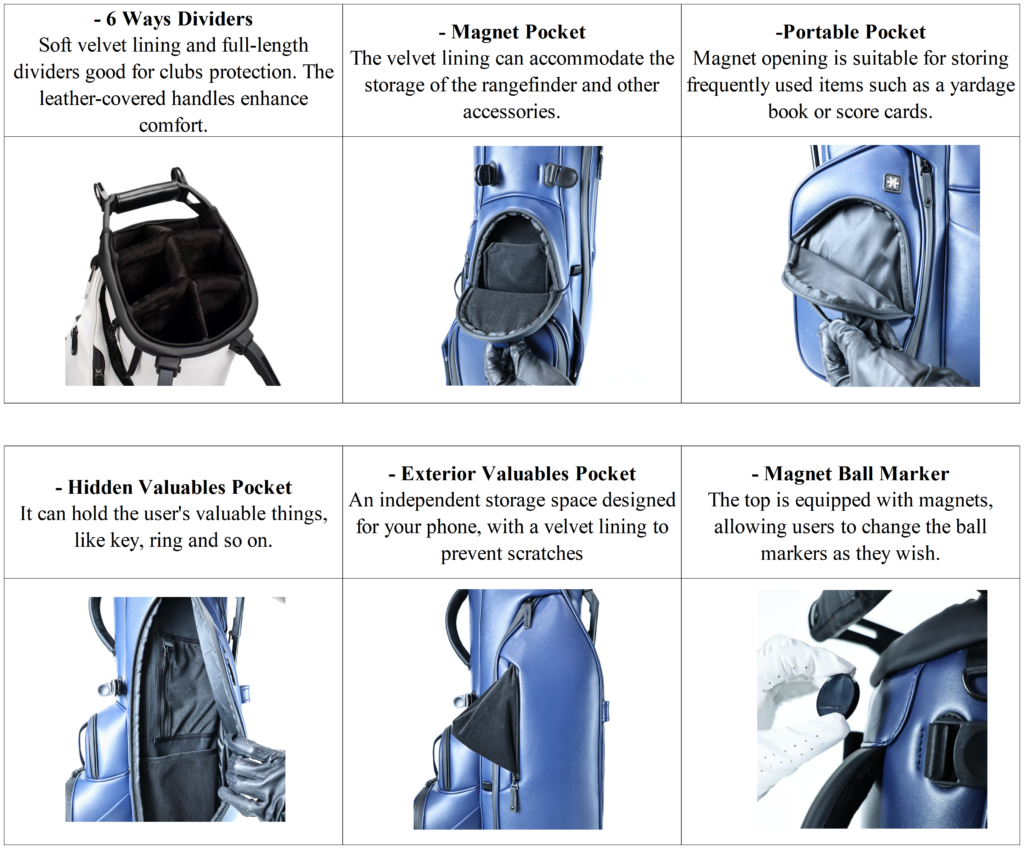 Personlized White Matte Leather Golf Stand Bag details