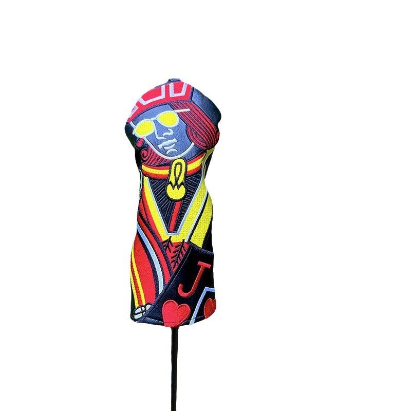 Premium Poker Embroidery Driver Sets Golf Headcover Supplier 3 Black Leather Golf Headcover With Bright Poker Suits Embroidery Artwork