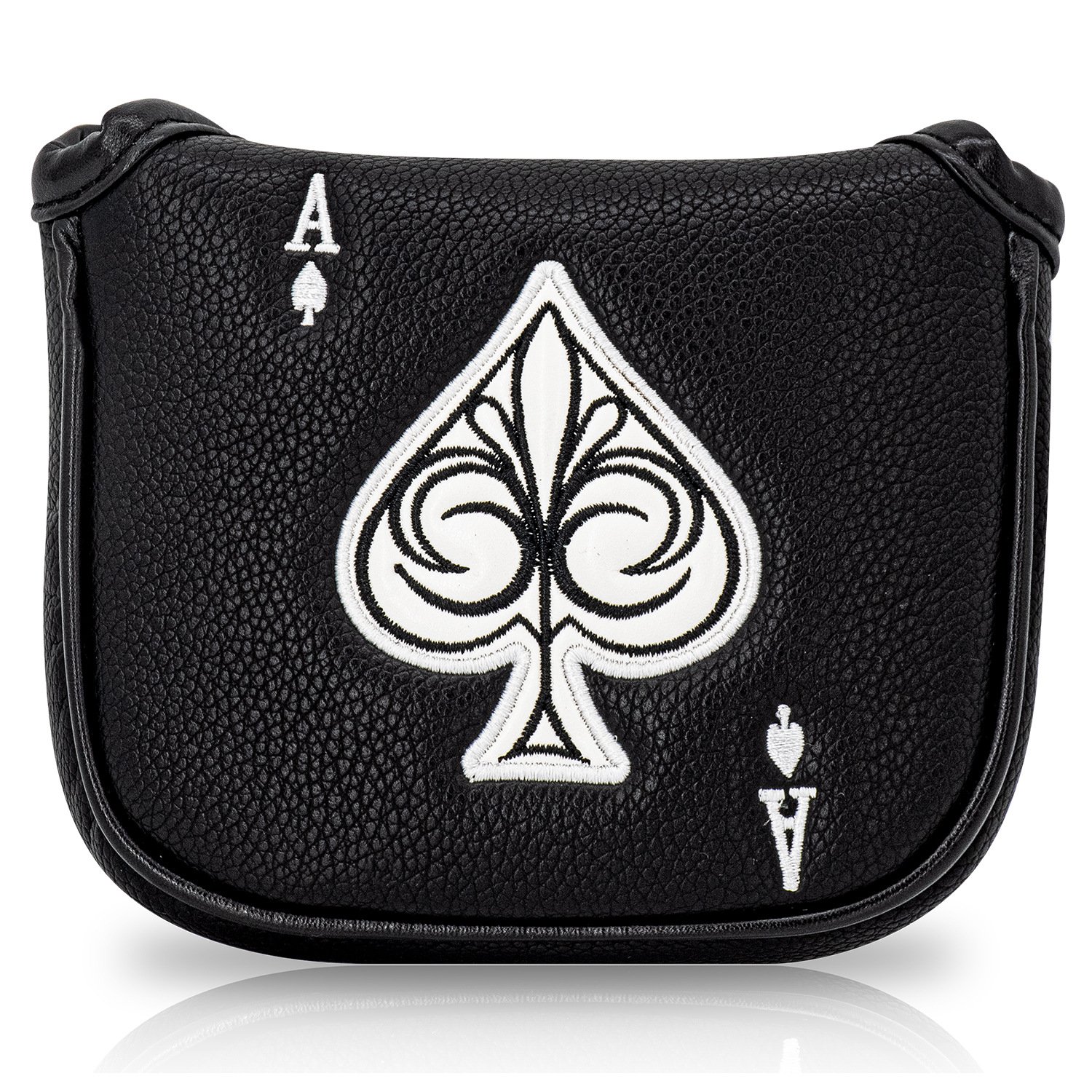 Best Black Mallet Putter Cover Golf Headcover Supplier 2 Black PU Leather Mallet Putter Cover With Black Velvet Lining