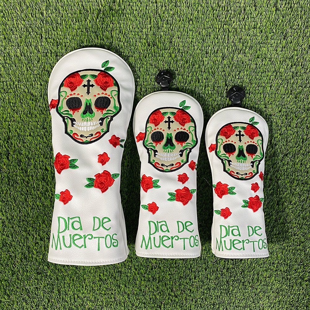 Best Skull Embroidery Hybird Golf Headcover Manufacturer 2 Black Velvet Lining Golf Headcover Protecting Hybrid Club Soft Interior