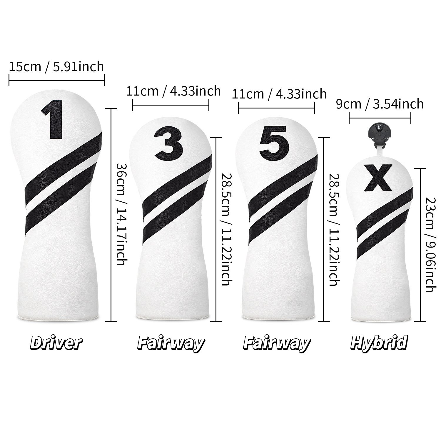 White and Black Leather Wood Golf Headcover Supplier 5 Black Velvet Lining Wood Cover Set Protecting Driver