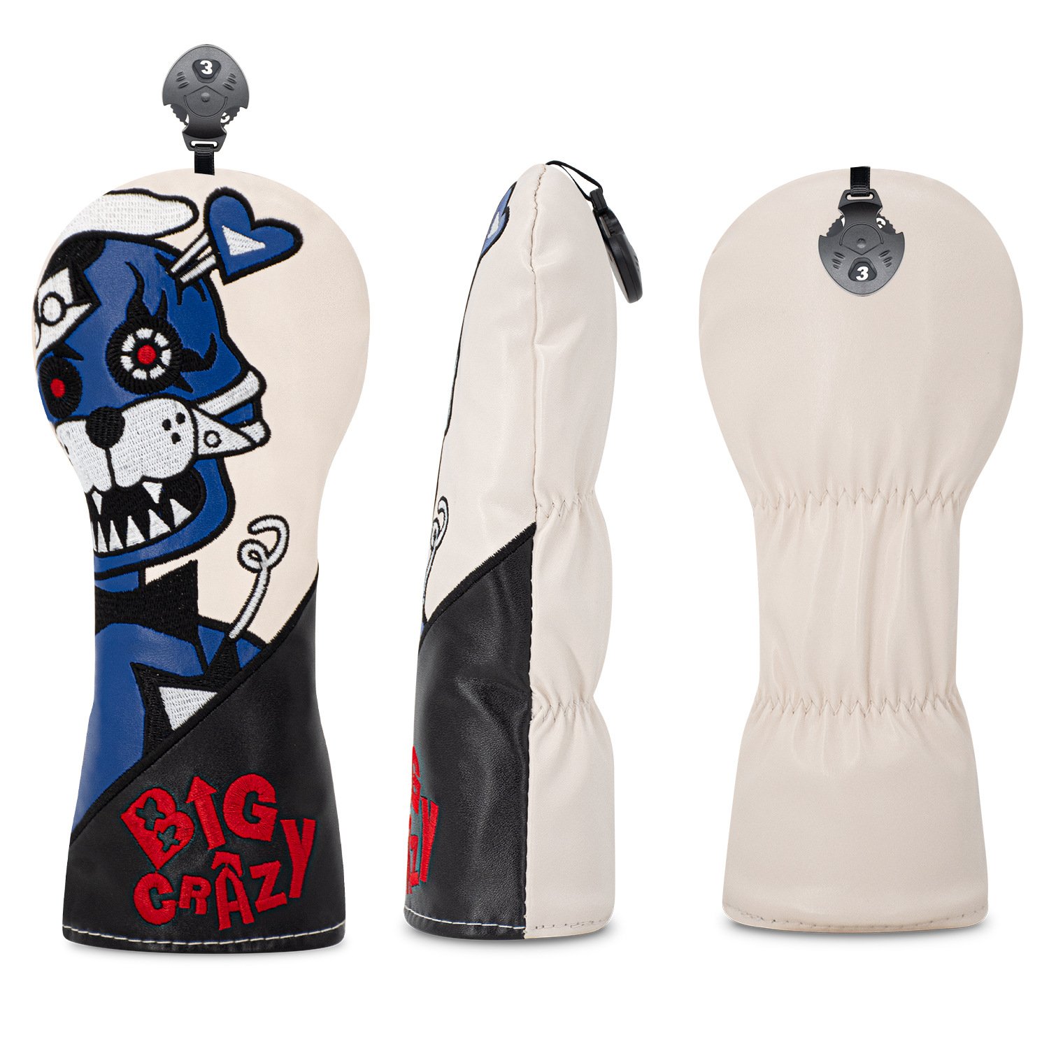 Embroidery White and Black Leather Golf Headcover Supplier 5 Black White Waterproof Leather Wood Cover For Golf