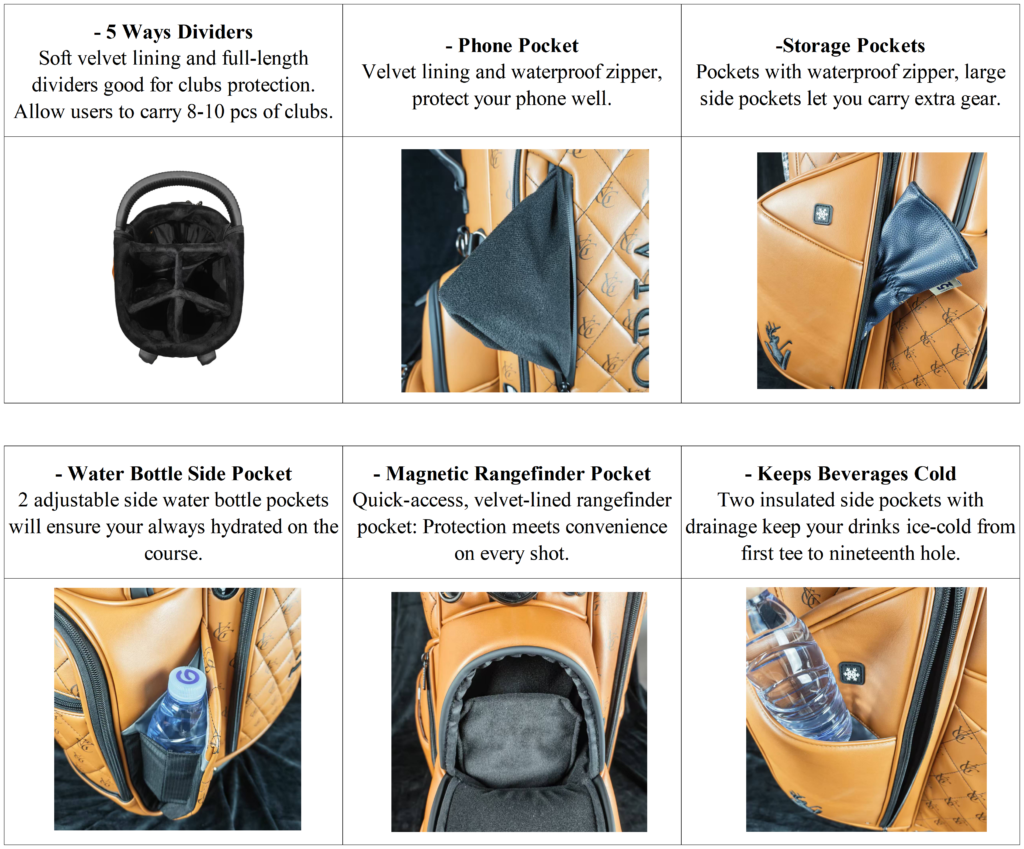 Custom 5 Way Top Waterproof Leather Golf Bag Supplier 8 Custom 5 Way Top Waterproof Leather Golf Bag Supplier details