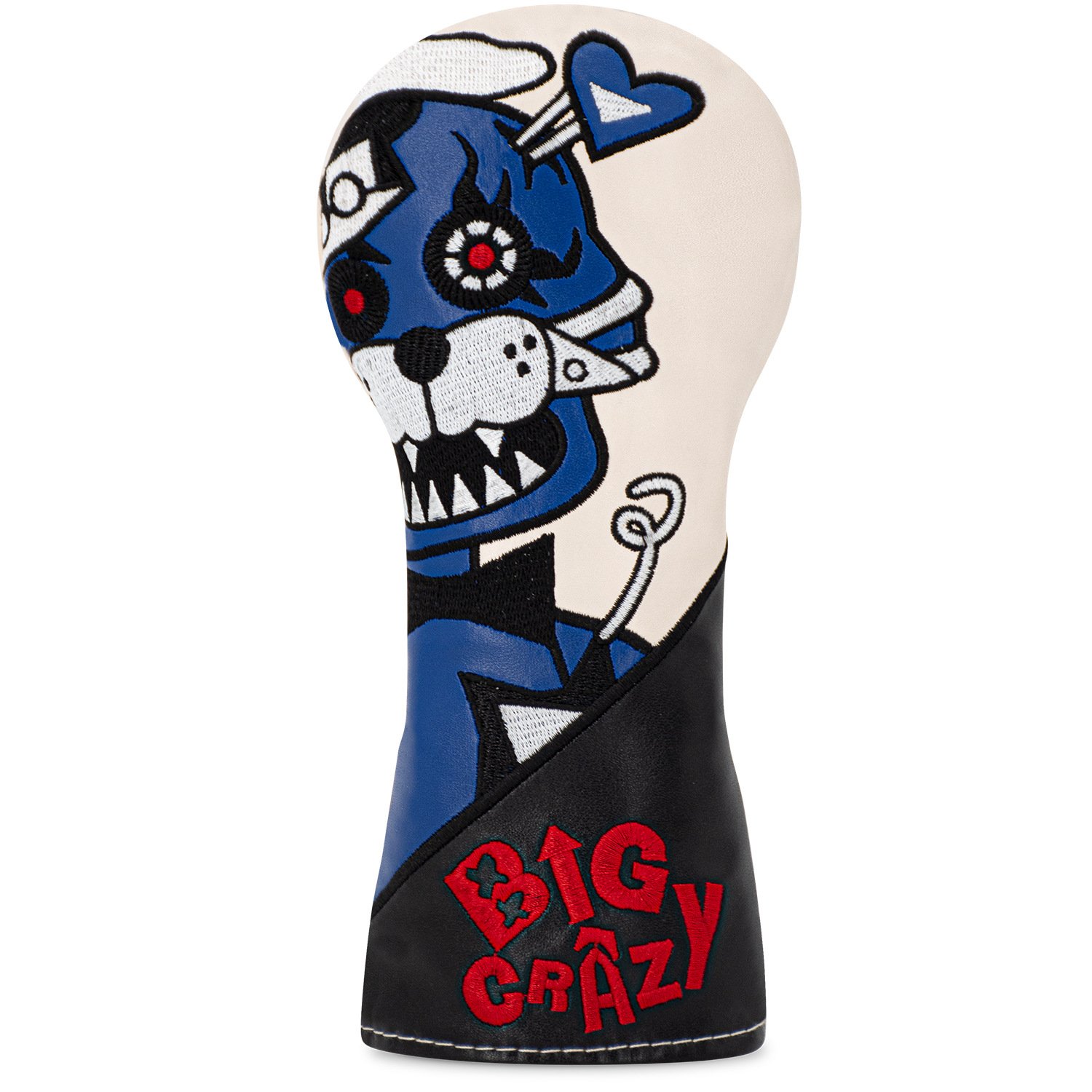 Embroidery White and Black Leather Golf Headcover Supplier 2 Custom Embroidered Golf Headcover With Velvet Interior