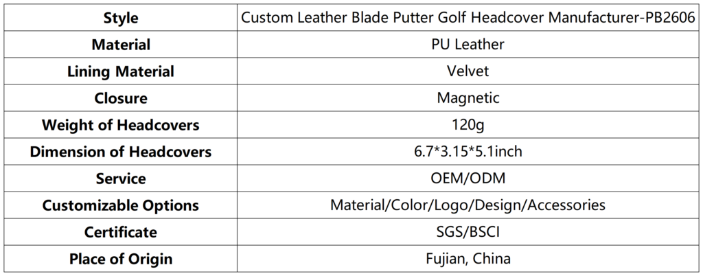 Custom Leather Blade Putter Golf Headcover Manufacturer 6 Custom Leather Blade Putter Golf Headcover Manufacturer dimension