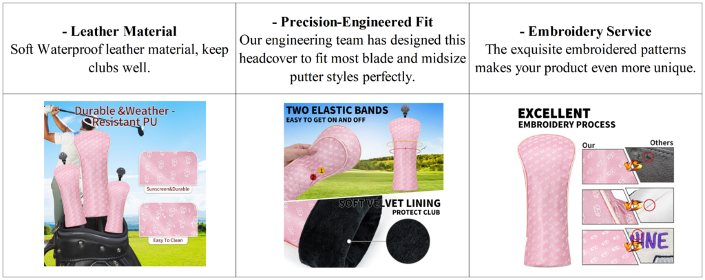 Custom Printed Logo Pink Leather Golf Headcover Factory details