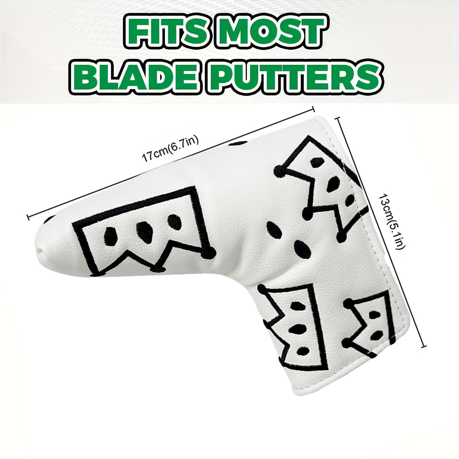 Custom Leather Blade Putter Golf Headcover Manufacturer 5 Embroidered Logo White Golf Putter Cover Black Thread Embroidery