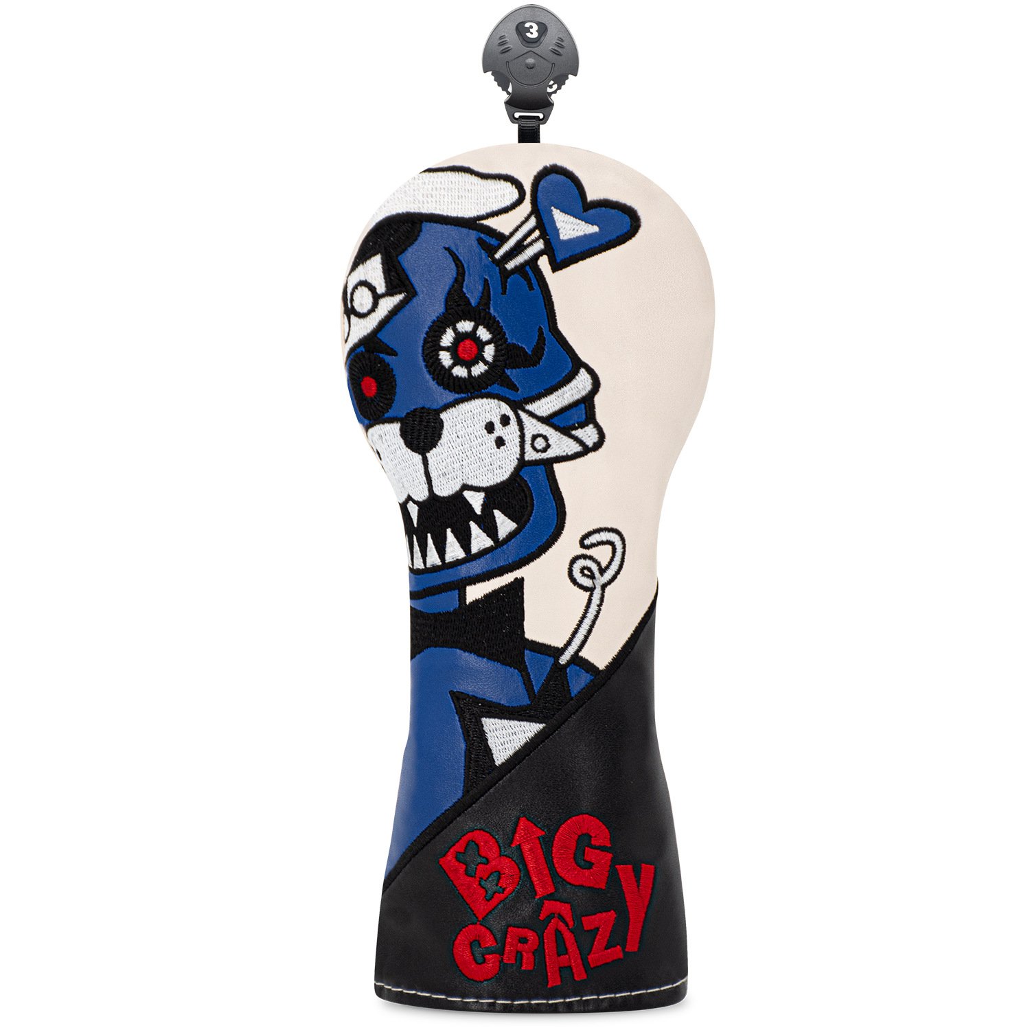 Embroidery White and Black Leather Golf Headcover Supplier 3 OEM Embroidered Leather Fairway Wood Headcover Supplier