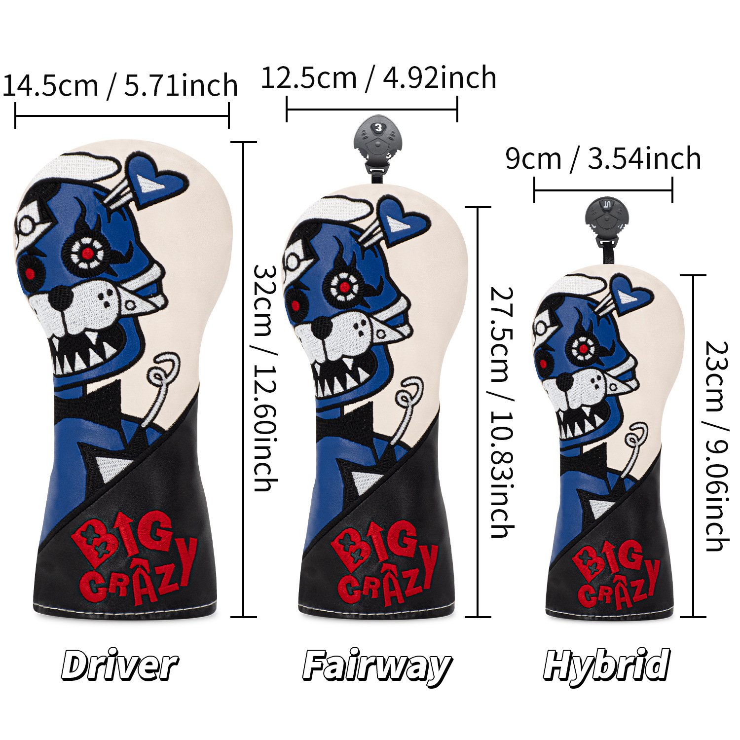 Embroidery White and Black Leather Golf Headcover Supplier 6 Personalized Black And White Headcover For Oversized Driver