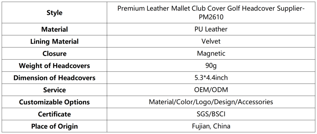 Premium Leather Mallet Club Cover Golf Headcover Supplier dimension
