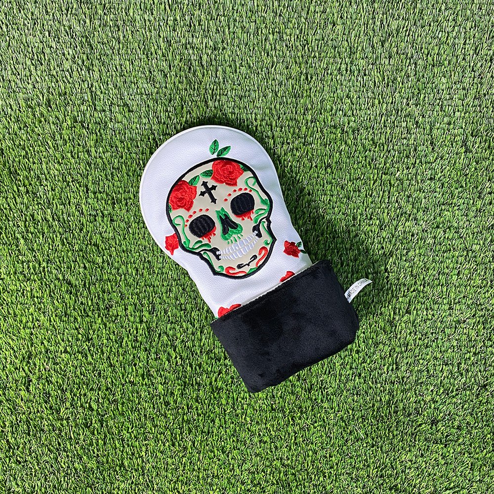 Best Skull Embroidery Hybird Golf Headcover Manufacturer 4 Premium White Leather Hybrid Golf Headcover With Black Velvet Lining Inside