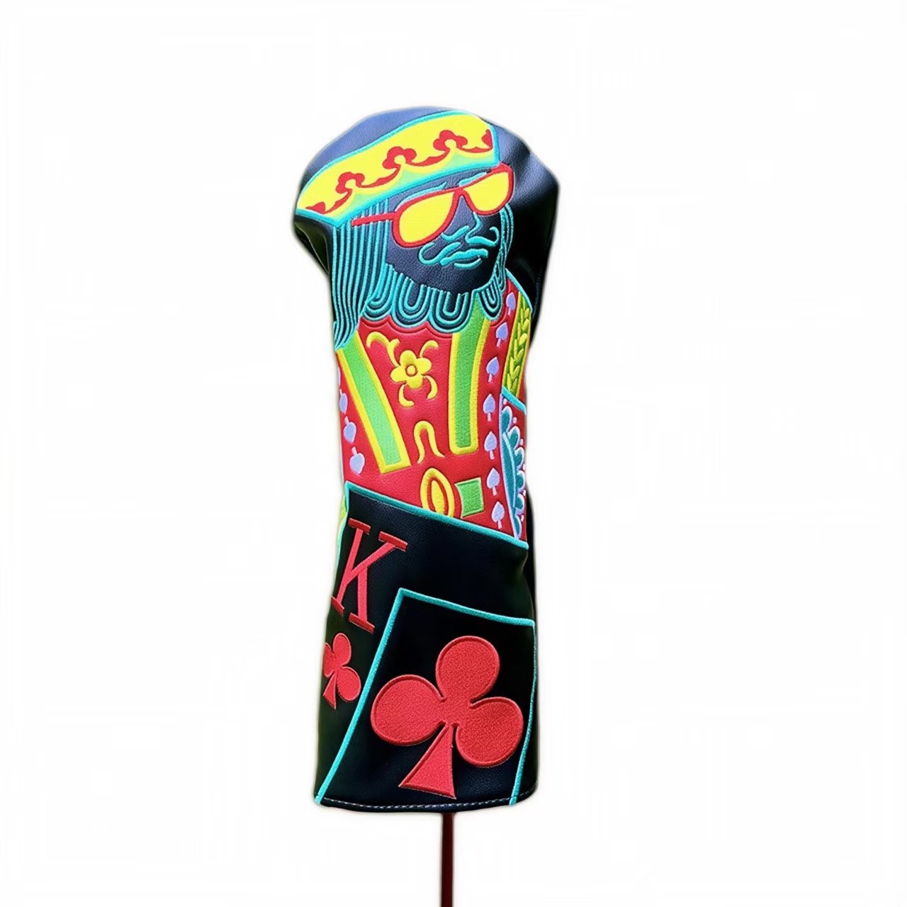 Premium Poker Embroidery Driver Sets Golf Headcover Supplier 4 Soft Black Velvet Interior Driver Headcover With Neon Poker Thread Embroidery