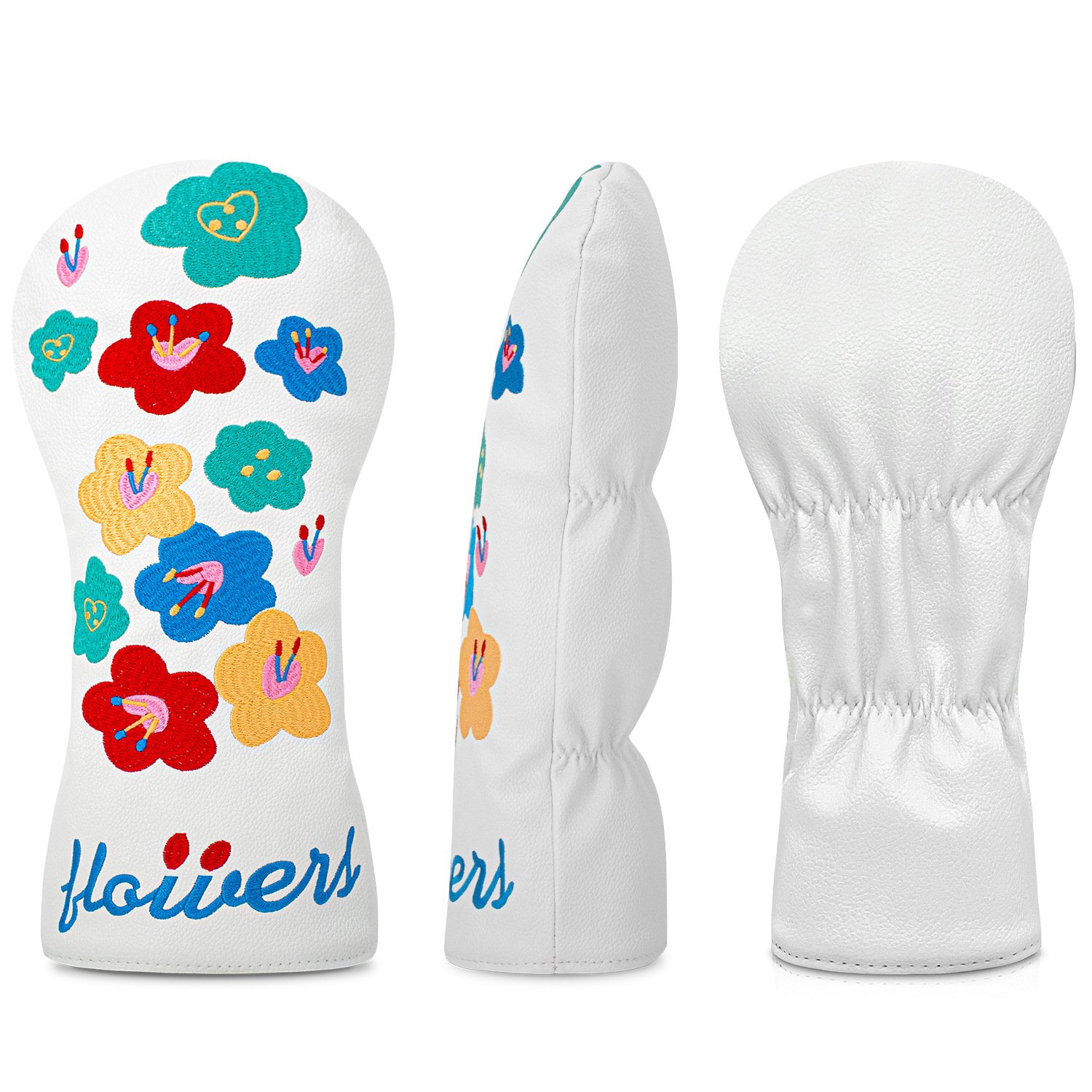 Best Embroidery Driver Golf Headcover Manufacturers 2 Waterproof White Leather Driver Headcover With Black Velvet Lining