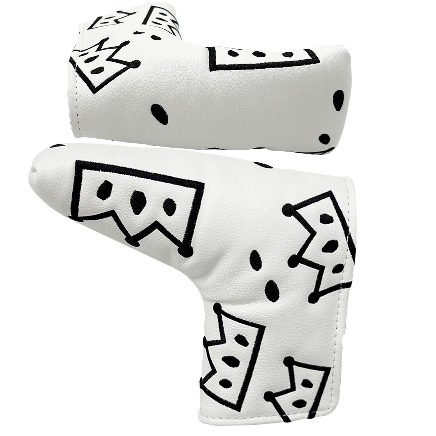 Custom Leather Blade Putter Golf Headcover Manufacturer 2 White Leather Blade Putter Cover With Magnetic Closure