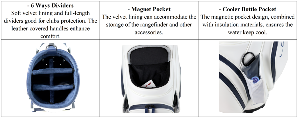 White Leather Staff Bag Custom Golf Bag Manufacturers details