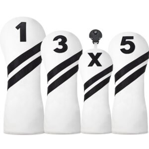White and Black Leather Wood Golf Headcover Supplier
