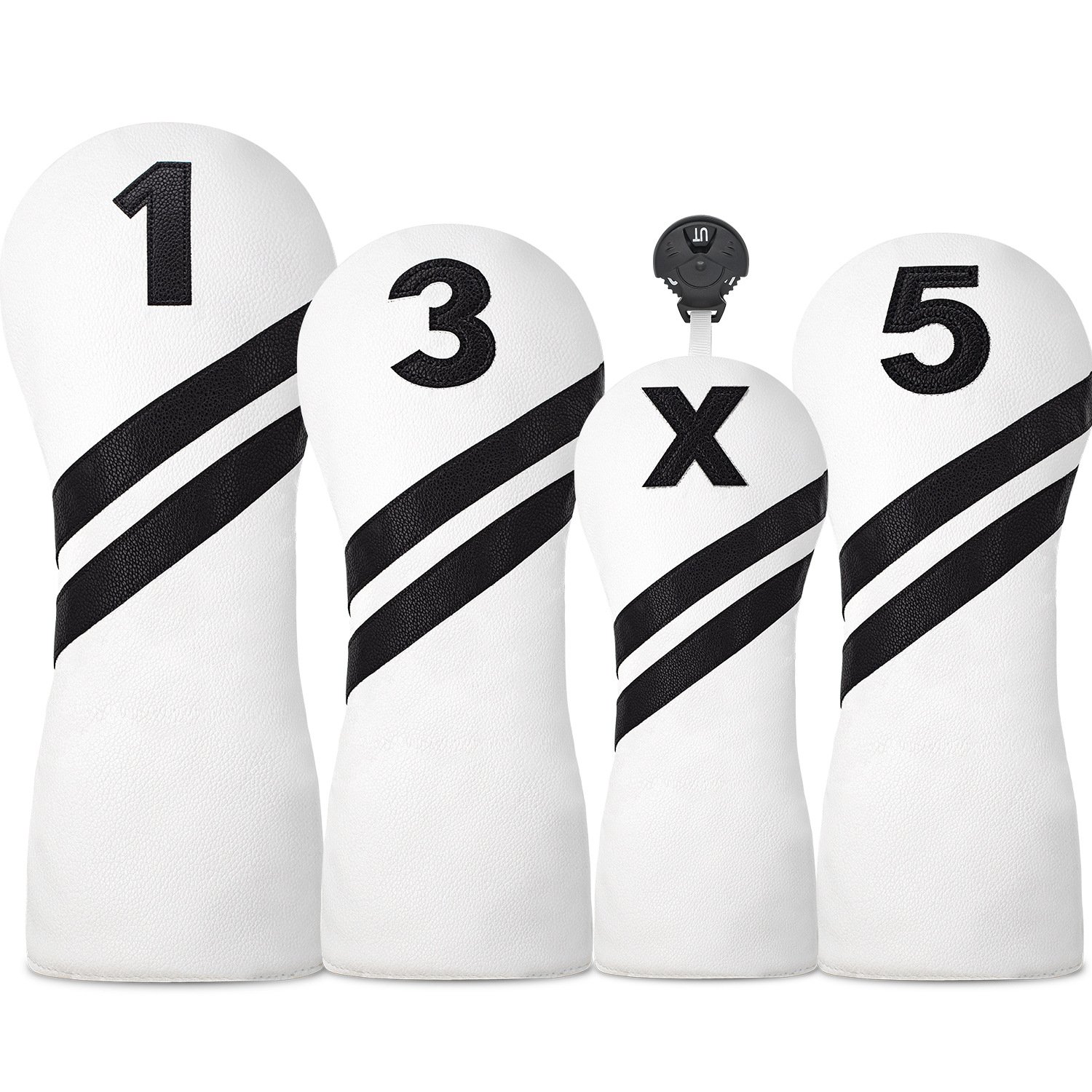 White and Black Leather Wood Golf Headcover Supplier 1 White and Black Leather Wood Golf Headcover Supplier