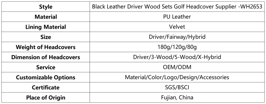 Black Leather Driver Wood Sets Golf Headcover Supplier 6 Black Leather Driver Wood Sets Golf Headcover Supplier dimension