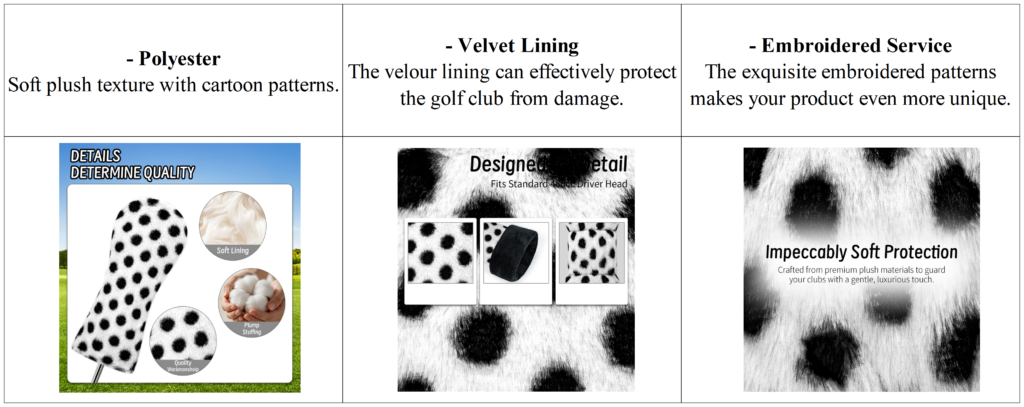 Black and White Dots Furry Wood Golf Headcover Supplier details