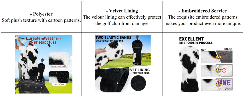 Cow Pattern Furry Driver Cover Golf HeadCover Factory details