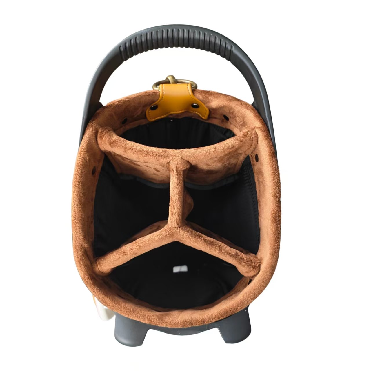 Best Golf Bag Manufacturer- Brown PU Leather Golf Stand Bag 6 Custom Logo Embroidery On 4 Way Top PU Leather Golf Bag