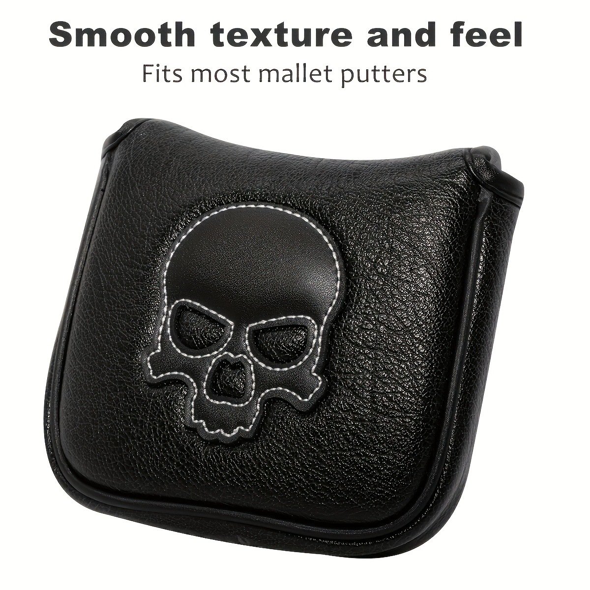 Personalize Black Mallet Putter Covers Golf Headcover Supplier 5 Durable Magnetic Golf Putter Cover With Skull Design
