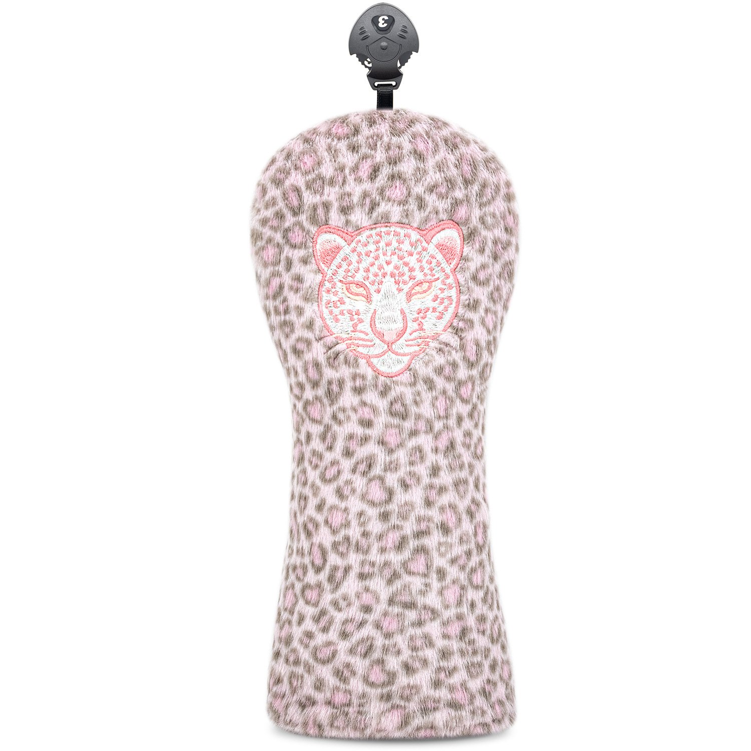 Pink Furry Embroidered Driver Cover Golf Headcover Factory 4 Embroidered Leopard Head Fuzzy Golf Wood Headcover