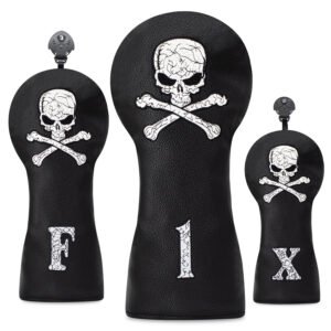 Golf Head Cover Factory Black Wood Cover with Skull Logo