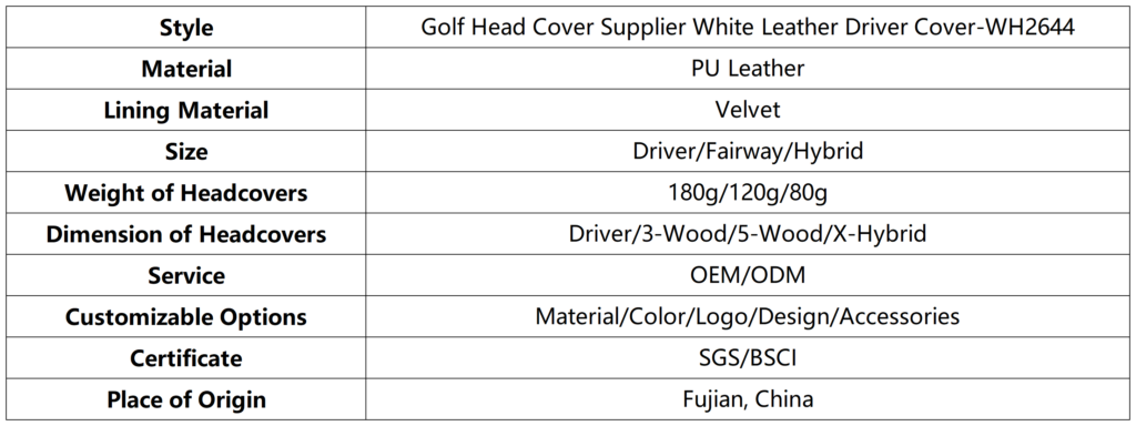 Golf Head Cover Supplier White Leather Driver Cover 6 Golf Head Cover Supplier White Leather Driver Cover dimension