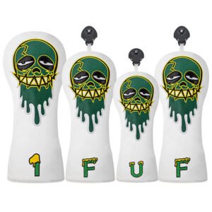 Golf Headcover Factory- White Leather Green Skull Embroidery
