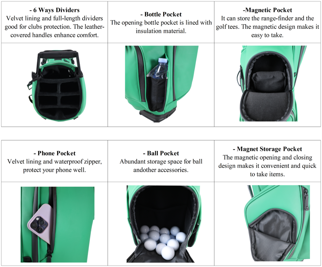 Green Matte Leather Golf Stand Bags Custom Golf Bag Makers 8 Green Matte Leather Golf Stand Bags Custom Golf Bag Makers details