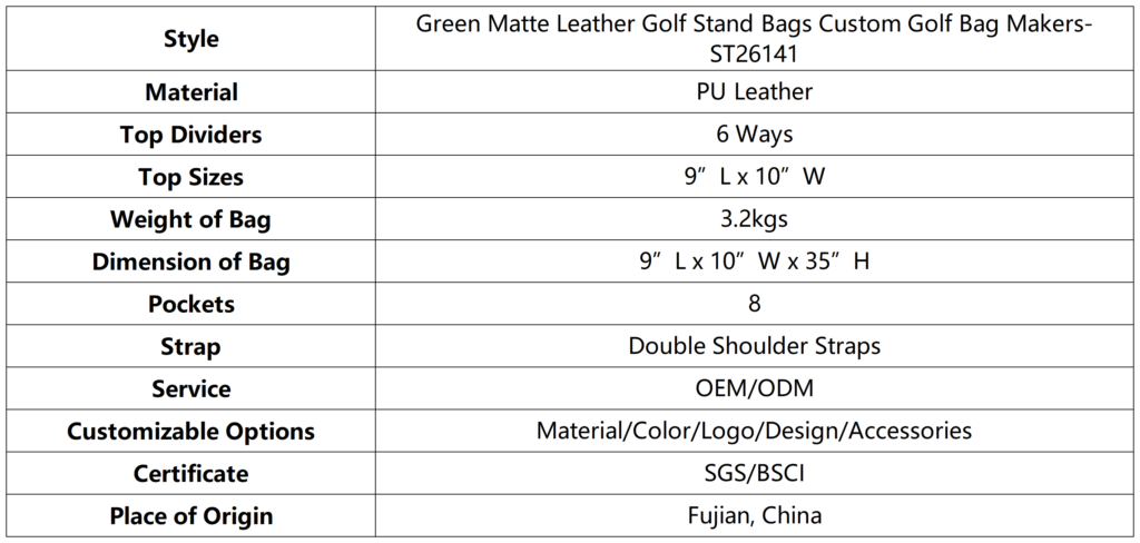 Green Matte Leather Golf Stand Bags Custom Golf Bag Makers 7 Green Matte Leather Golf Stand Bags Custom Golf Bag Makers dimension