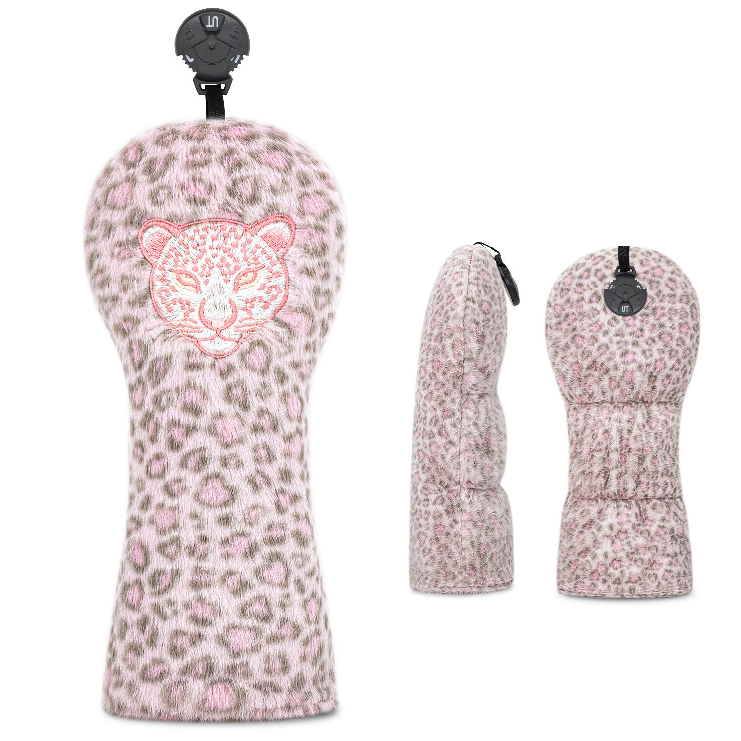 Pink Furry Embroidered Driver Cover Golf Headcover Factory 5 Pink Leopard Pattern Polyester Headcover Manufacturer