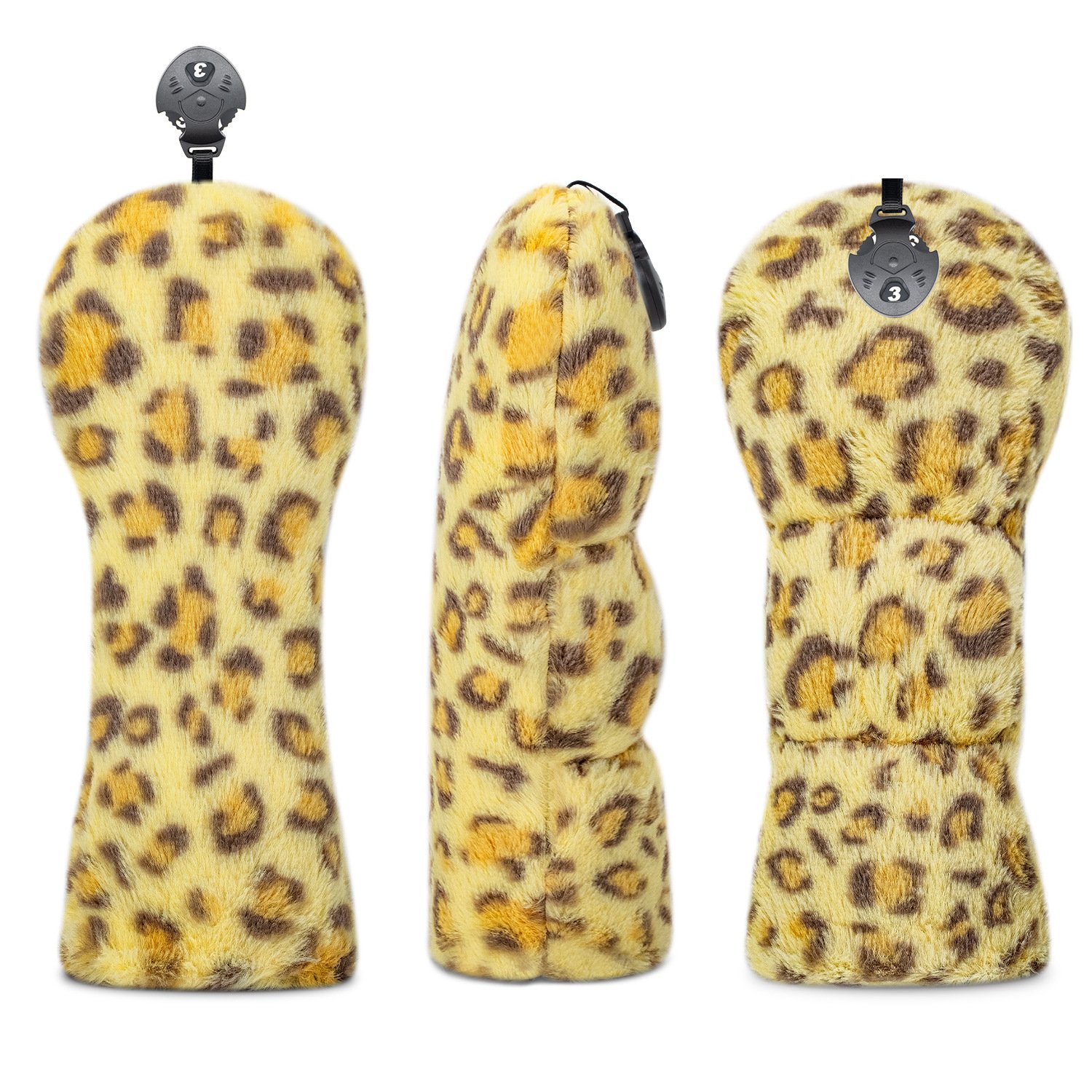 Golf HeadCover Manufacturer Carton Fuzz Driver Covers 2 Yellow Leopard Print Fuzzy Driver Cover For Golf