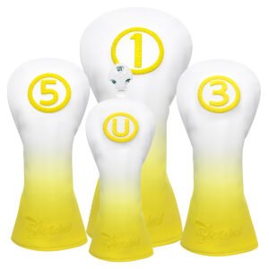 Yellow White Leather Driver Wood Golf Headcover Factory