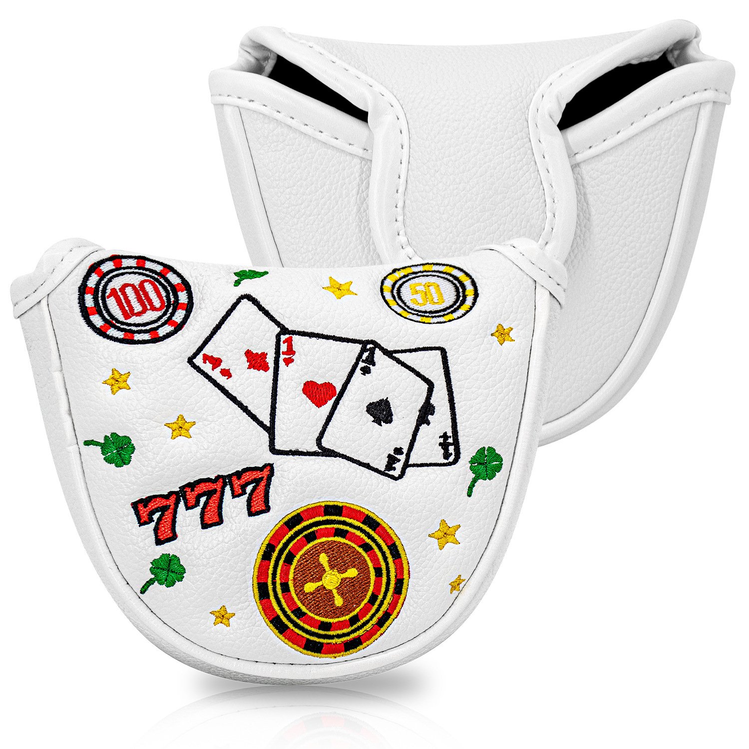 Poker Embroidery Mallet Putter Golf Headcover Supplier 3 Custom Card Design Golf Headcover For Mallet Putters