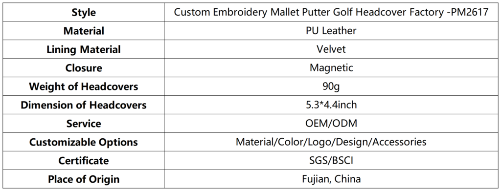 Custom Embroidery Mallet Putter Golf Headcover Factory 6 Custom Embroidery Mallet Putter Golf Headcover Factory dimension