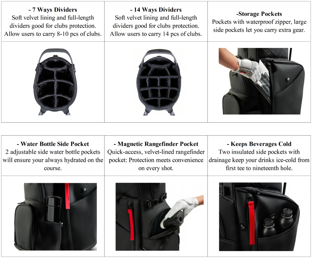 Custom Leather 14 Way Top Stand Golf Bag Maker details