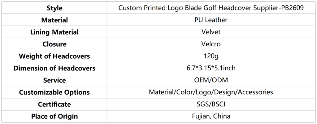 Custom Printed Logo Blade Golf Headcover Supplier 6 Custom Printed Logo Blade Golf Headcover Supplier dimension