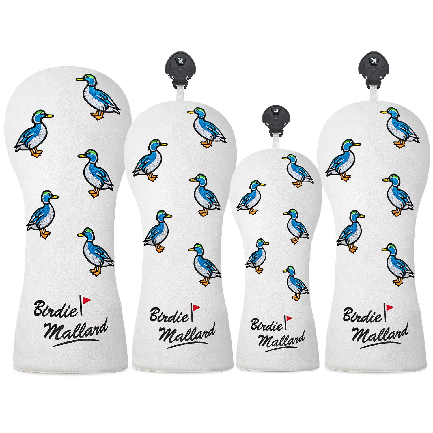Personalized Embroidery Duck Leather Golf Headcover Factory 5 Duck Embroidery Stitching Detail On Premium White Leather Cover