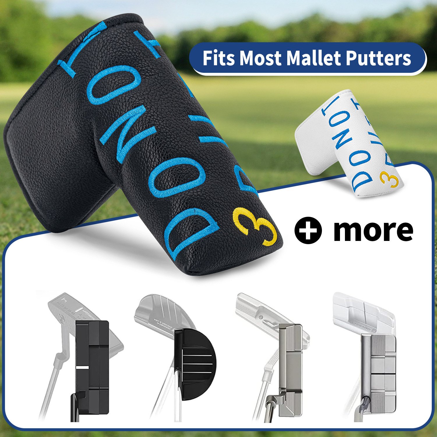 Blade Putter Golf Headcover Factory-Embroidered Logo Headover 4 Durable Embroidered Blade Putter Headcover With Velvet Lining
