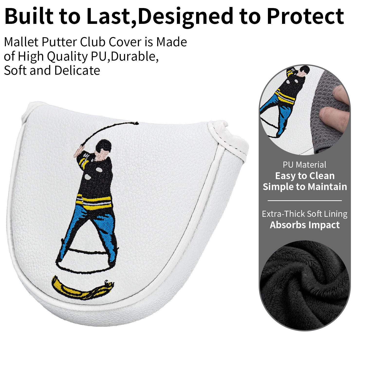 Personalized Logo Mallet Putter Cover Golf Headcover Supplier 4 Durable Embroidered Mallet Putter Headcover With Velvet Lining