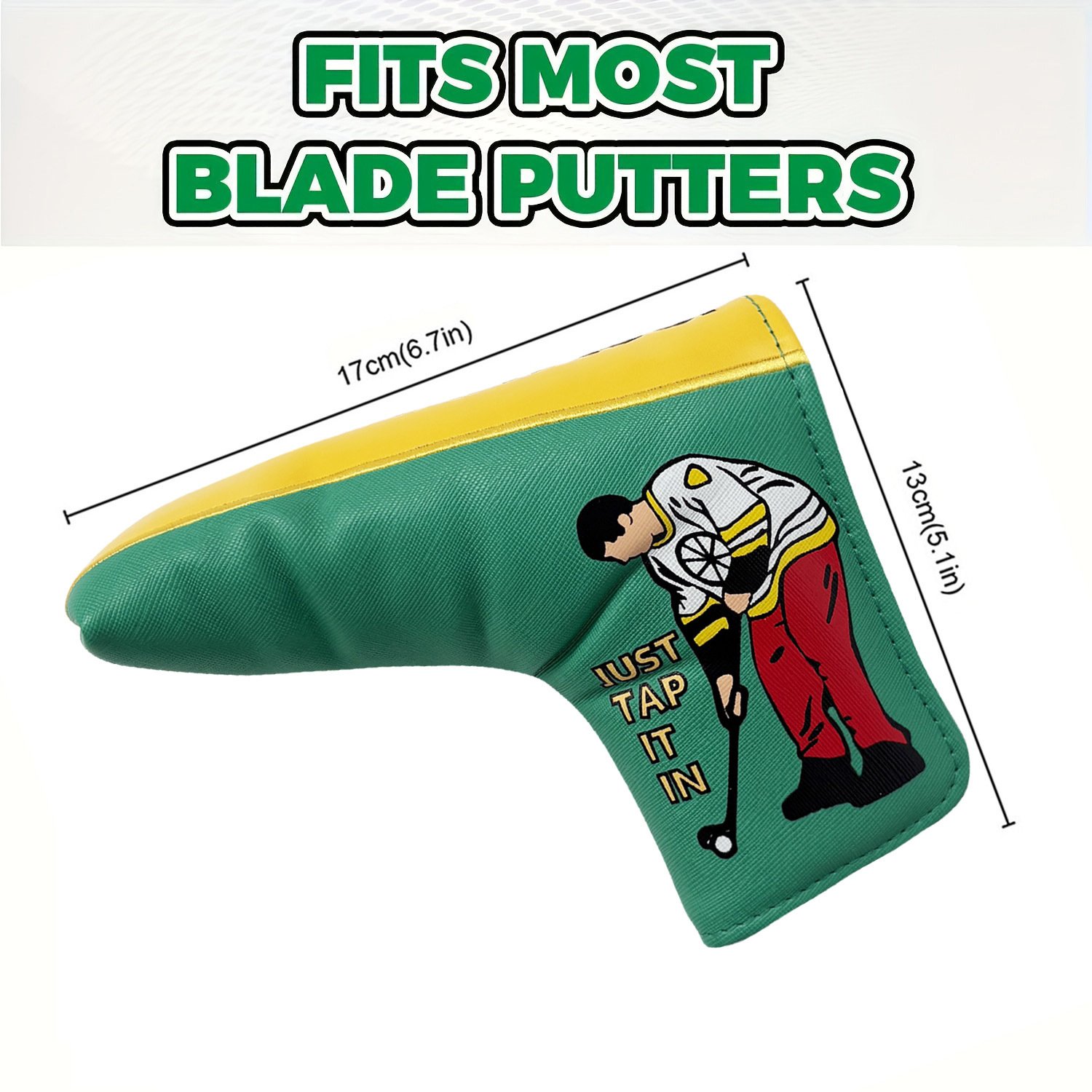 Custom Printed Logo Blade Golf Headcover Supplier 4 Green Yellow Waterproof Leather Blade Putter Cover