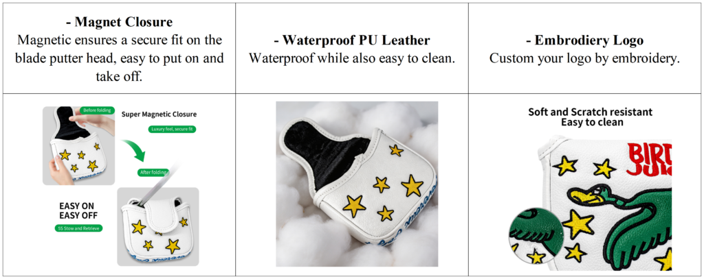 Mallet Putter Golf Headcover Factory with Custom Embroidery 7 Mallet Putter Golf Headcover Factory with Custom Embroidery details