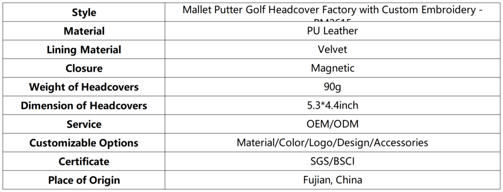 Mallet Putter Golf Headcover Factory with Custom Embroidery 6 Mallet Putter Golf Headcover Factory with Custom Embroidery dimension