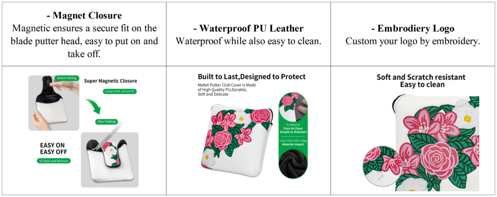 Peony Embroidery Mallet Putter Golf Headcover Supplier 7 Peony Embroidery Mallet Putter Golf Headcover Supplier details