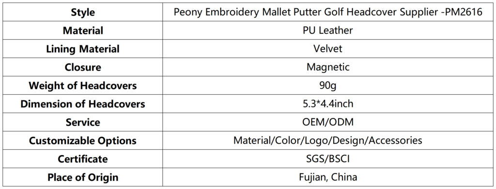 Peony Embroidery Mallet Putter Golf Headcover Supplier 6 Peony Embroidery Mallet Putter Golf Headcover Supplier dimension