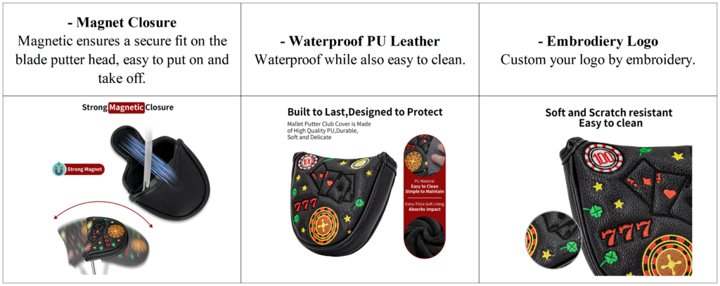 Poker Embroidery Mallet Putter Golf Headcover Supplier 7 Poker Embroidery Mallet Putter Golf Headcover Supplier details